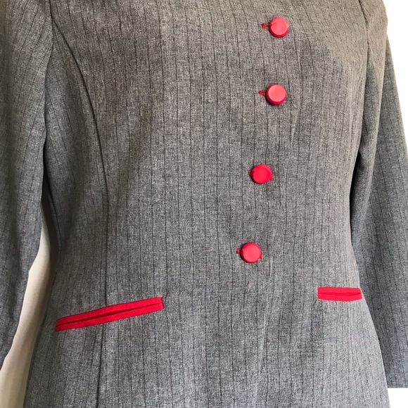 Vtg 3 Piece Pant / Skirt Suit Gray & Red Size 12 - Picture 3 of 14